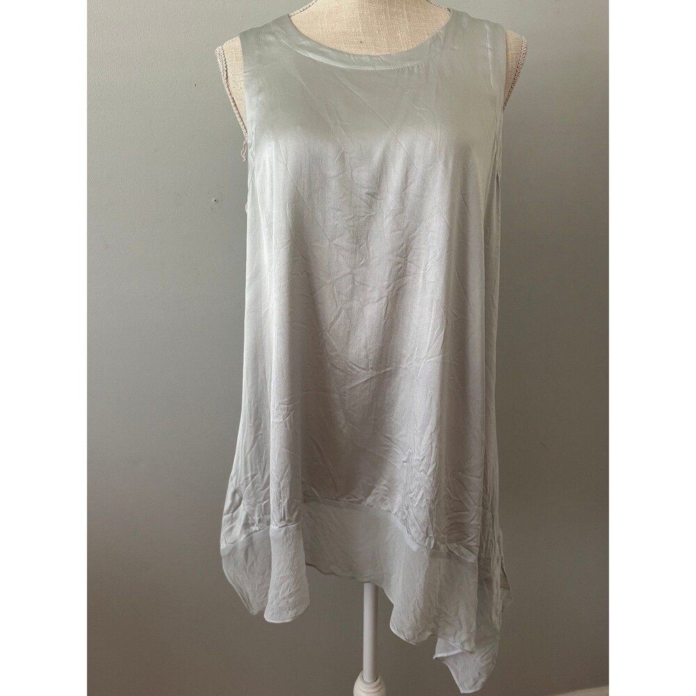 Eileen Fisher Geyser Round Neck Sleeveless Silk Blend Asymmetrical Tunic Sz S